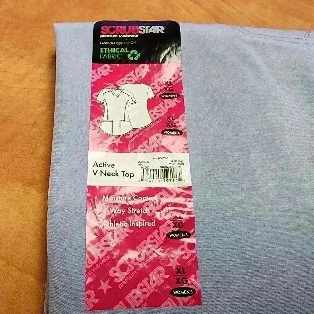 NWT Scrubstar Womens Active V-Neck Scrub Top Size XL 4-Way Stretch Blue Bliss - Picture 7 of 7